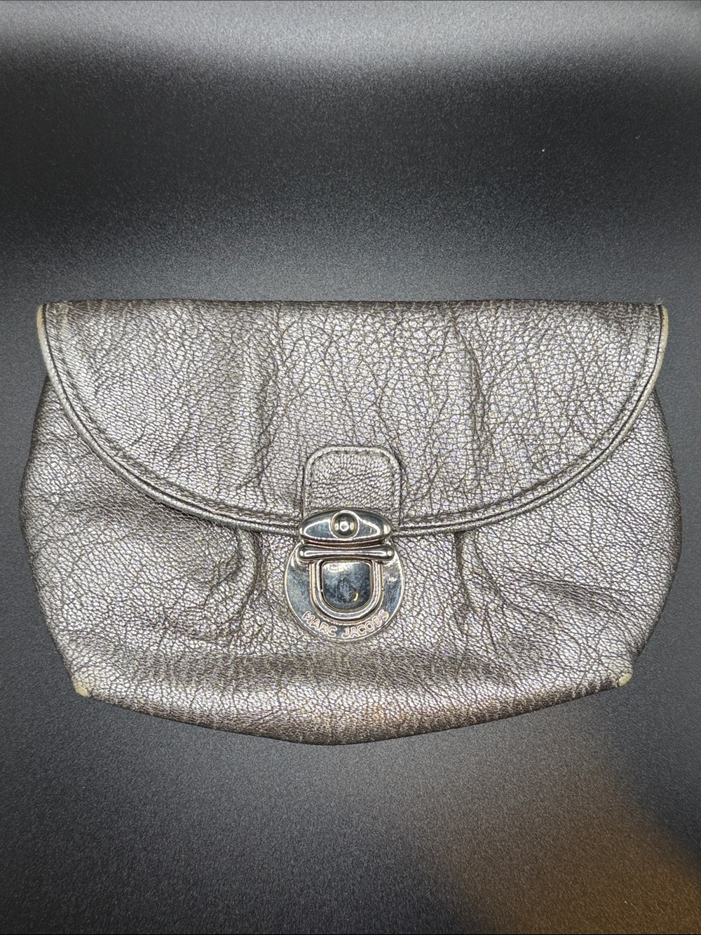 Marc Jacobs Metallic Silver Leather Wristlet Clutch
